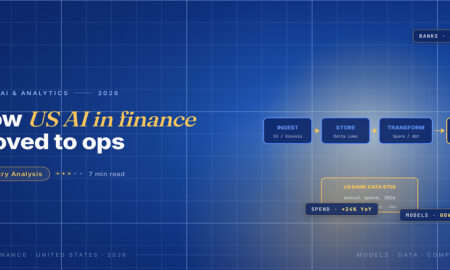 TechBullion Tier 1 editorial featured image for Super Apps in U.S. Finance: Why the Model Keeps Failing and What Might Work in 2026, with a topic-unique SVG metaphor and a Fraunces italic gold keyword phrase "US AI in finance" in the headline on the navy gradient editorial composite.