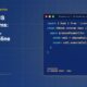 TechBullion editorial hero for Kubernetes in US financial systems, with a stylized code editor window containing US banking platform deployment code on the Claude Design navy gradient composite.