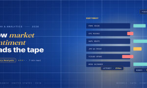 TechBullion Tier 1 editorial featured image for Sentiment Analysis for Markets Has Become a Routine Input at US Quant Funds and Big Banks, with a topic-unique SVG metaphor and a Fraunces italic gold keyword phrase "market sentiment" in the headline on the navy gradient editorial composite.
