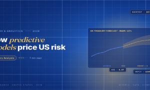 TechBullion Tier 1 editorial featured image for Predictive Modelling in US Finance: What Has Actually Replaced the Spreadsheet Forecast, with a topic-unique SVG metaphor and a Fraunces italic gold keyword phrase "predictive models" in the headline on the navy gradient editorial composite.