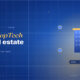 TechBullion Tier 1 editorial featured image for PropTech in the US: how a $40 billion category is rebuilding the way real estate is bought, leased, and operated, with a topic-unique SVG metaphor and a Fraunces italic gold keyword phrase "US PropTech" in the headline on the navy gradient editorial composite.