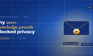 TechBullion Tier 1 editorial featured image for Zero-Knowledge Proofs Move Into US Bank Production Stacks, with a topic-unique SVG metaphor and a Fraunces italic gold keyword phrase "zero-knowledge proofs" in the headline on the navy gradient editorial composite.