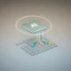 Glowing AI chip merging into a minimalist content calendar on a soft neutral background, symbolizing AI-driven social scheduling.