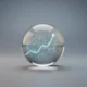 Crystal sphere with glowing AI network and upward trend line on a soft neutral background, symbolizing AI-driven marketing forecasting.