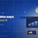 TechBullion navy editorial featured image for the article 'What the Latest US Data Says About FinTech Innovations: Demand, Investment and Growth Areas', with a short gold-italic headline phrase and a topic-fitting illustration on a two-tier grid.