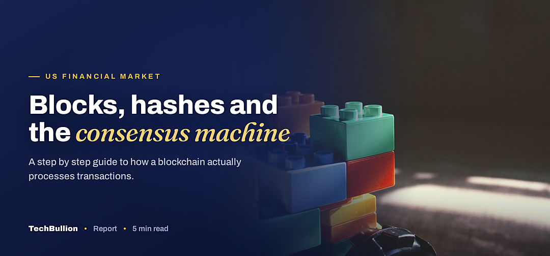 TechBullion featured card: Blocks, hashes and the consensus machine
