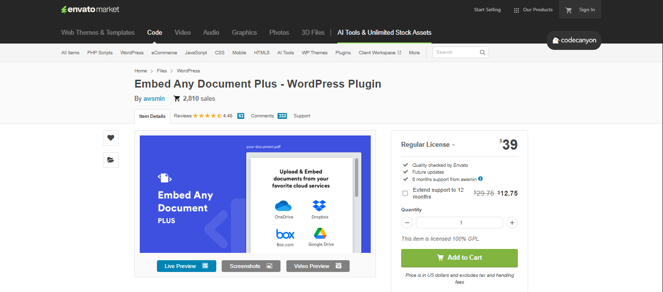 Embed Any Document Plus product page screenshot