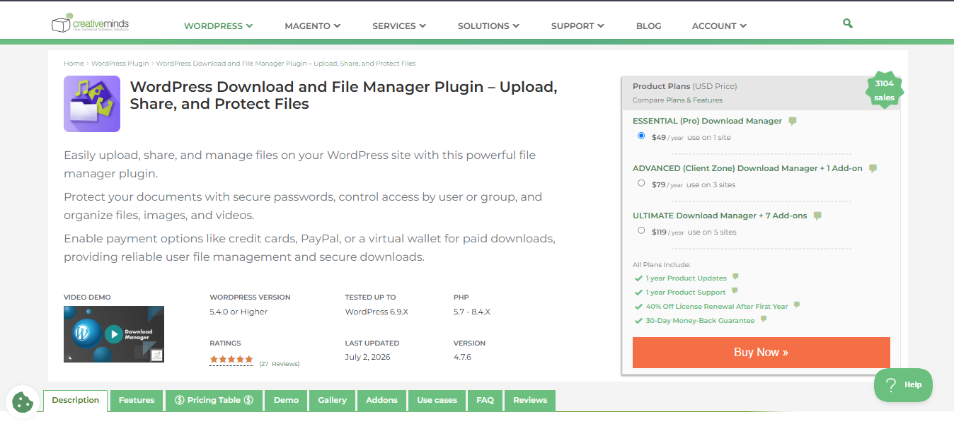 CM Download Manager by CreativeMinds product page screenshot