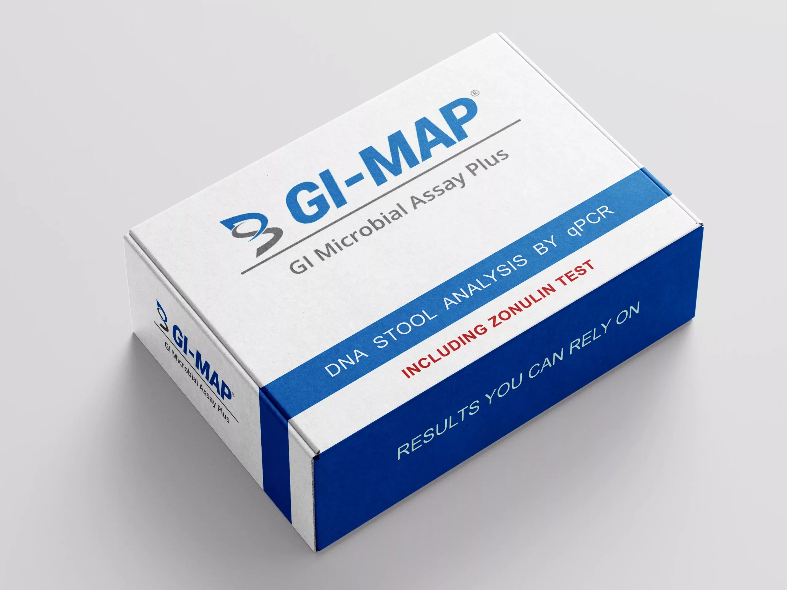 GI-MAP stool test kit with laboratory qPCR analysis illustrating Cyclospora detection, gut microbiome testing, and comprehensive digestive health screening.