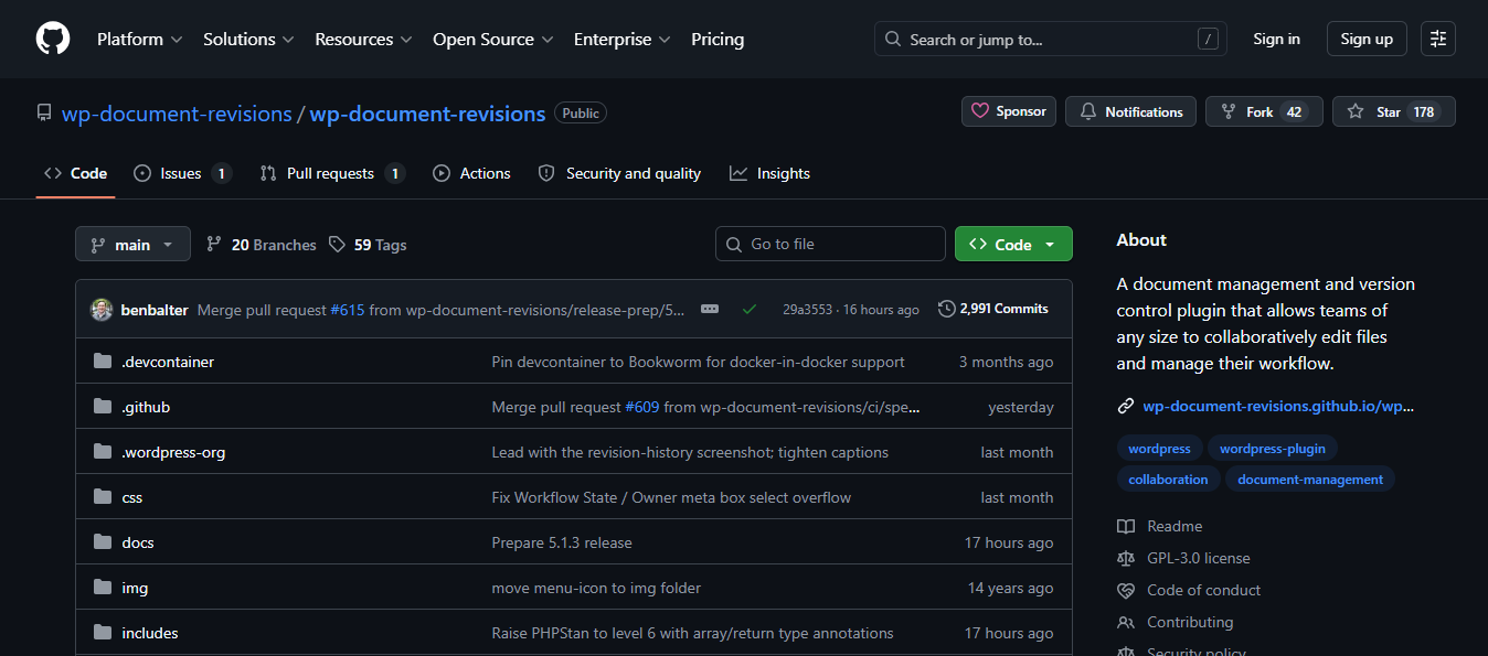 WP Document Revisions product page screenshot