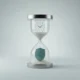 Polished hourglass with a clock in the top bulb and a shield checkmark in the bottom, symbolizing balanced speed and quality.