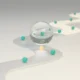 Minimal 3D curved journey path with waypoints, magnified by a glass lens revealing subtle circuitry on a soft neutral background.