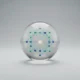 Glass sphere with glowing connected nodes inside on a soft gray background, symbolizing cohesive remote teamwork.