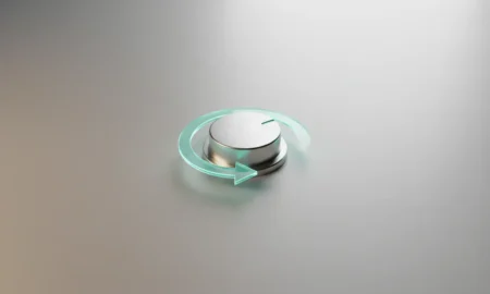 Single control dial encircled by a glowing loop arrow shaped like a speech bubble, symbolizing customer feedback and adaptability.