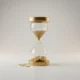 Glass hourglass with gold coins pouring like sand into a neat stack on a soft neutral background, symbolizing limited-time offers.