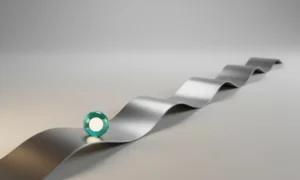 Minimalist 3D ribbon staircase rising left to right with a glowing marker on a soft background, symbolizing a manageable learning curve.