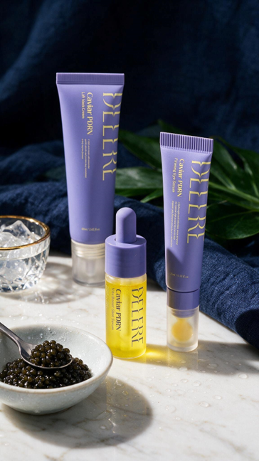 DELERE Caviar PDRN skincare collection with Vitamin C serum for a morning anti-aging routine