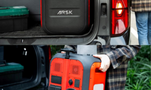 ARSK Power 3-in-1 1200W power station with AI-optimized speaker and multi-band emergency radio for portable power and safety.