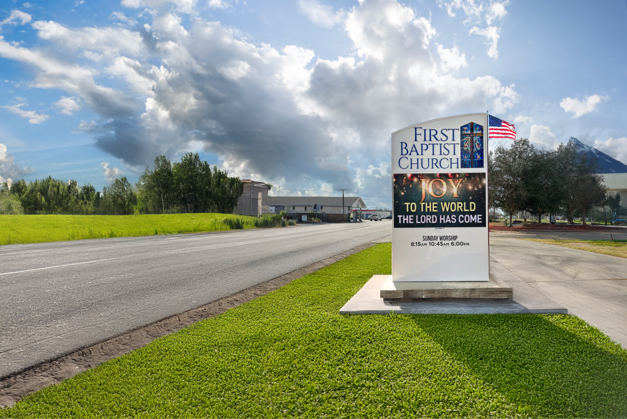 MEGA LED Technology digital sign displaying messages outside a public-facing organization, highlighting strategic digital sign placement.