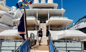 Luxury charter yachts at the Monaco Yacht Show in Port Hercule, where DMA Yachting meets clients planning French Riviera yacht charters.