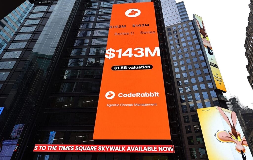 CodeRabbit Raises $143M Series C at $1.5B Valuation, Featured on the Times Square Billboard