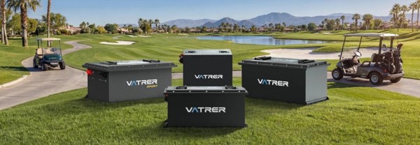 Vatrer Power 48V 105Ah LiFePO4 golf cart battery on display at GolfCarting Expo 2026