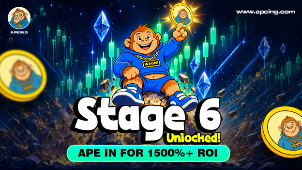Bitcoin falls 2.9% as Apeing Stage 6 presale targets 1,566% ROI at $0.0006