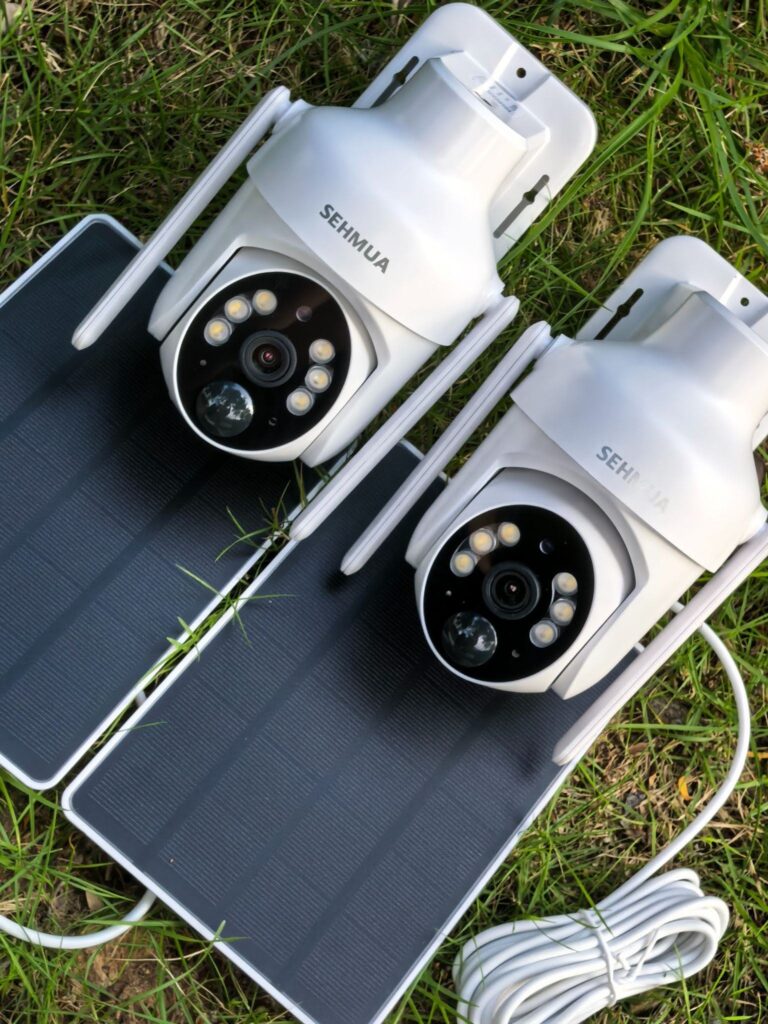 Solar security camera with pan tilt control and two-way audio