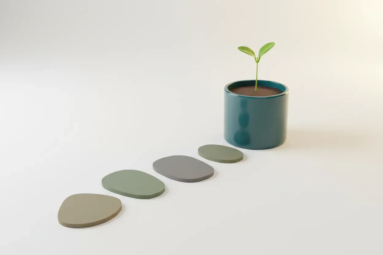 Healthy seedling growing along a tailored pathway of unique stepping stones, symbolizing personalized professional development.