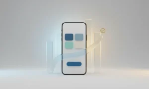 Smartphone with a streamlined shopping interface beside rising sales bars, symbolizing improved user experience and increased revenue.