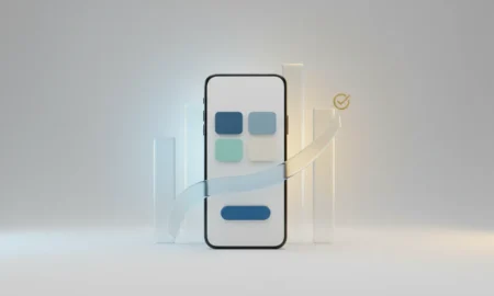 Smartphone with a streamlined shopping interface beside rising sales bars, symbolizing improved user experience and increased revenue.