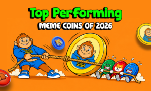 Best meme coin to buy comparison chart featuring Apeing, Dogecoin, Shiba Inu, and BONK