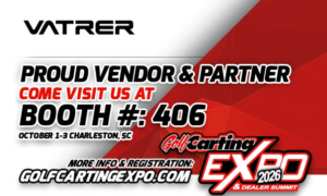 Vatrer Power 48V 105Ah LiFePO4 golf cart battery on display at GolfCarting Expo 2026