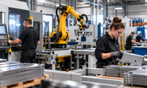 UK factory production line showing automated manufacturing equipment and machinery