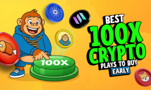 Top 100x cryptos chart featuring Apeing Stage 4 presale, XRP, Ethereum, and Avalanche
