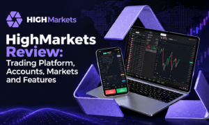 HighMarkets CFD trading platform showing online trading, forex and CFD markets, account options and key trading features