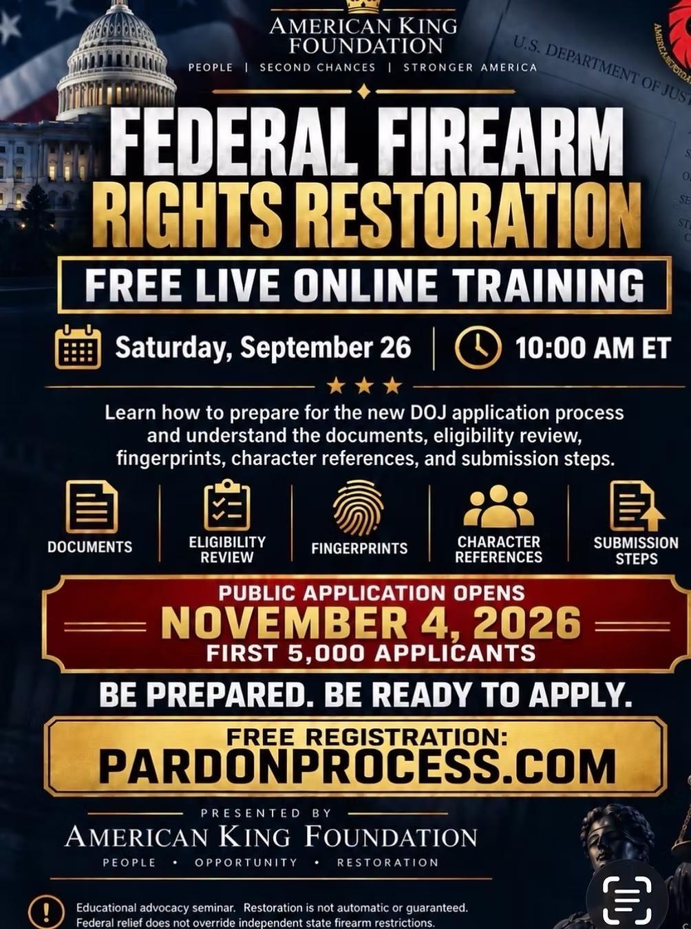 Pardon Process to Host Free Federal Firearm