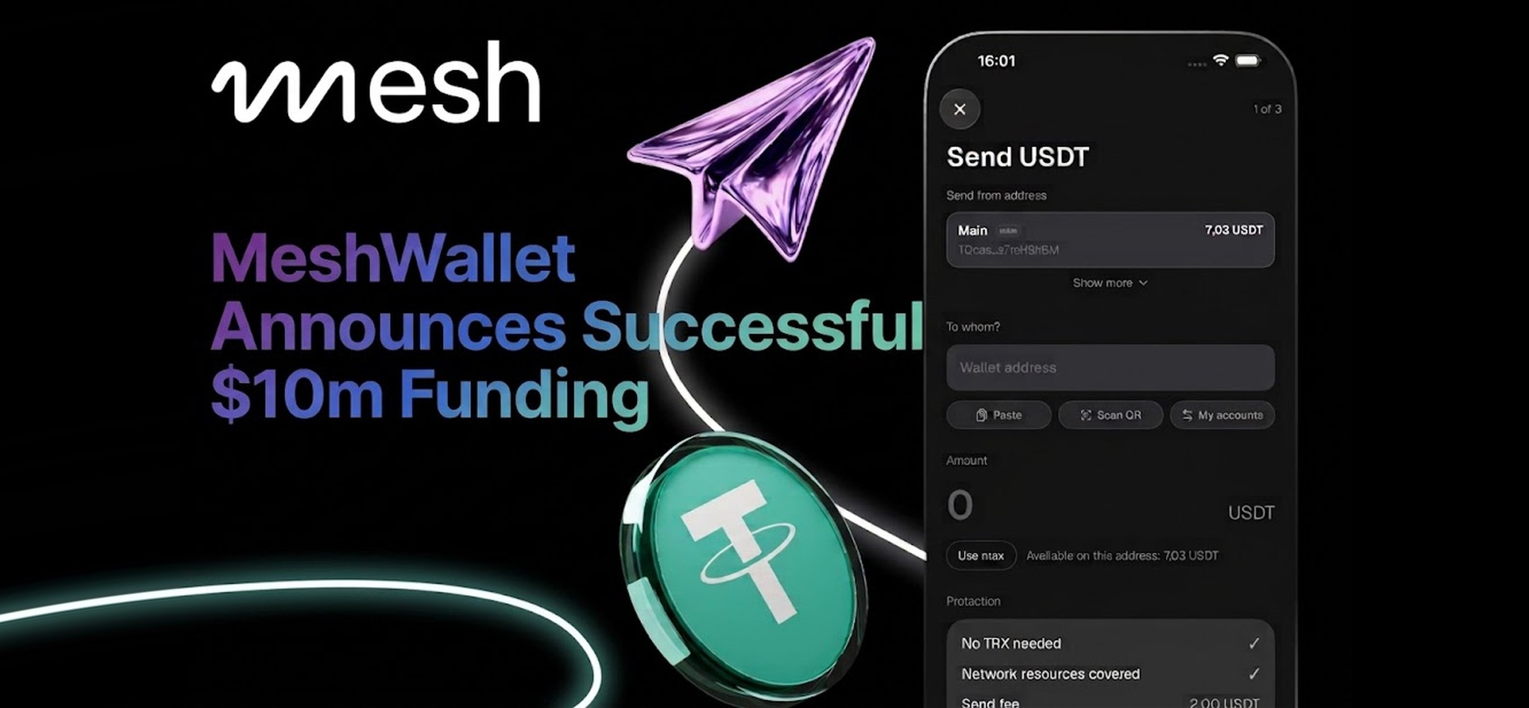 MeshWallet Closes $10 Million Private Funding Round to Expand Gasless USDT Wallet