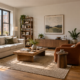 A living room viewed from its entry, showing the overall composition and circulation space.
