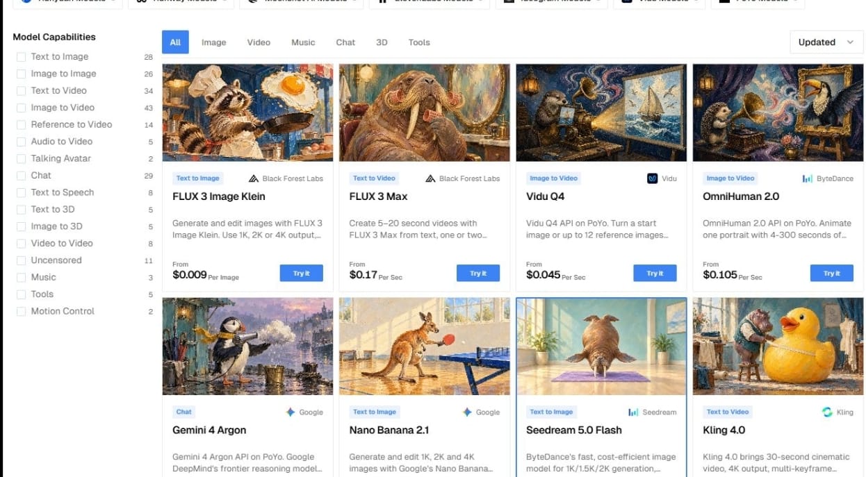 PoYo API: Bringing Image, Video, Music, Chat, and 3D Models Into One Platform