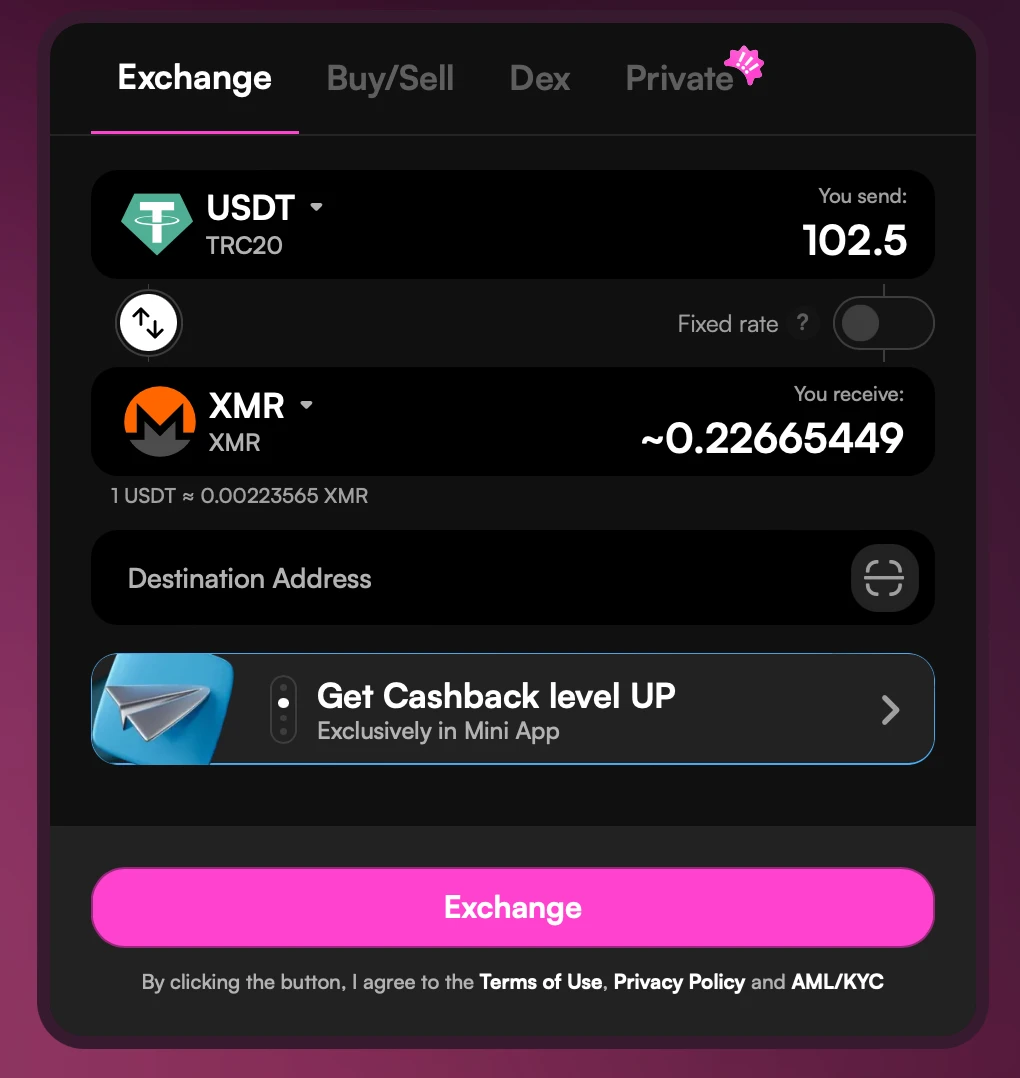 Practical Example: USDT TRC20 to XMR