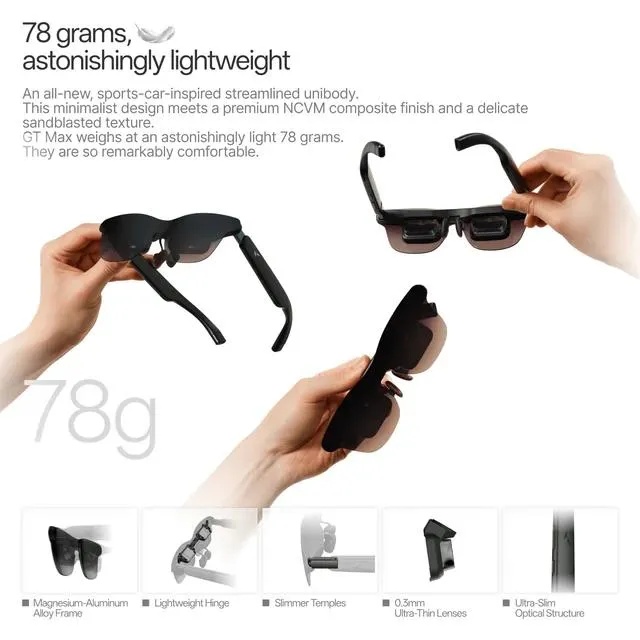 RayNeo GT Max AR glasses lightweight 78 grams design