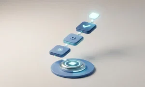 Glowing software training pathway connecting learning modules to a successful adoption milestone on a neutral background.
