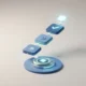 Glowing software training pathway connecting learning modules to a successful adoption milestone on a neutral background.