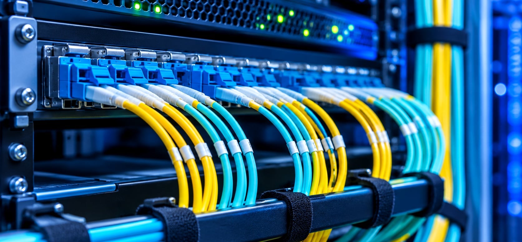 Fiber optic patch cords in a fiber optic networking solutions rack