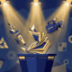Media visibility illustration with spotlight, microphone, camera and newspapers