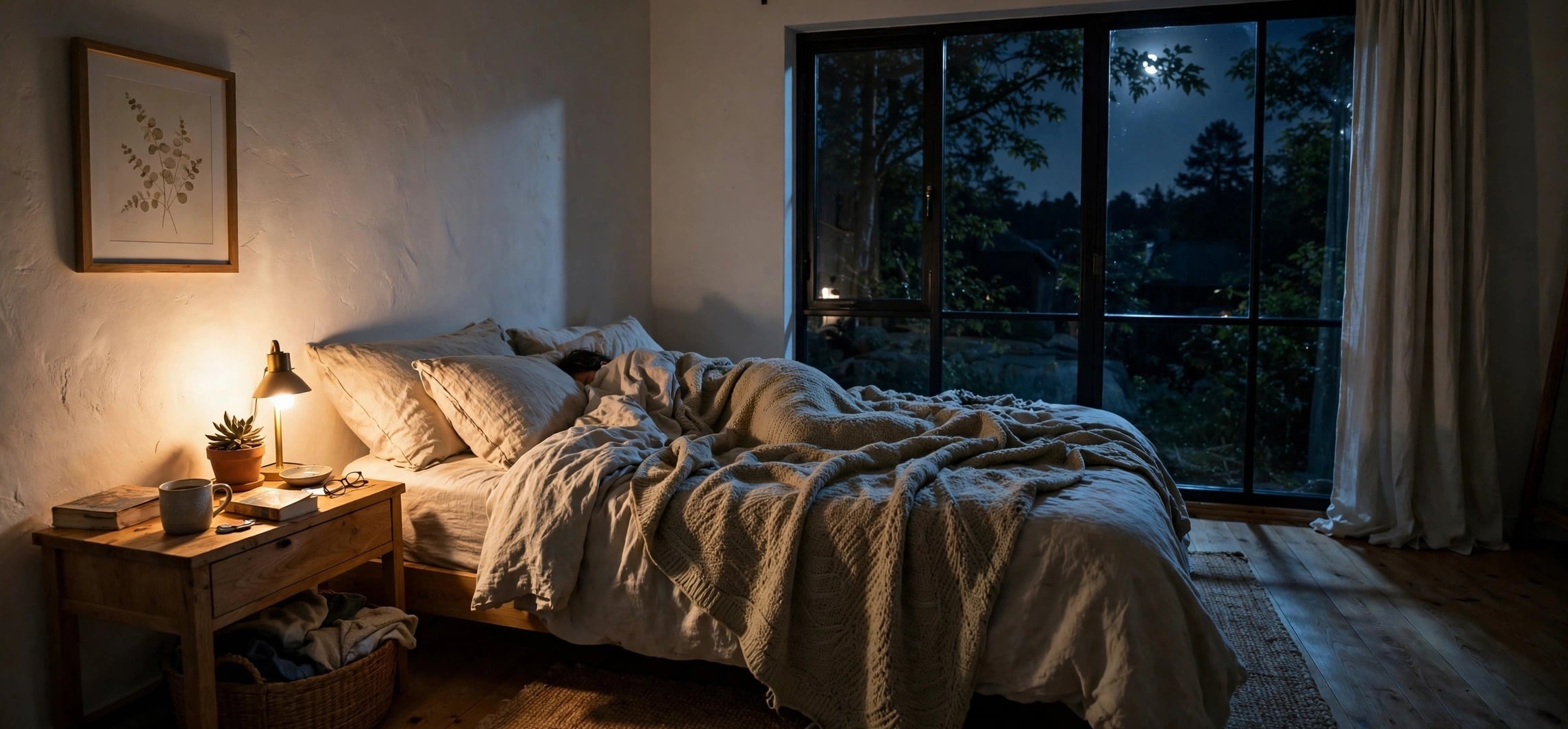 Person sleeping peacefully in a moonlit bedroom SleepEase Pro review