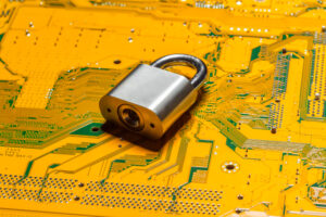 Data breach and identity theft protection software featuring lock to represent cybersecurity, personal information security, and credit monitoring for U.S. consumers.