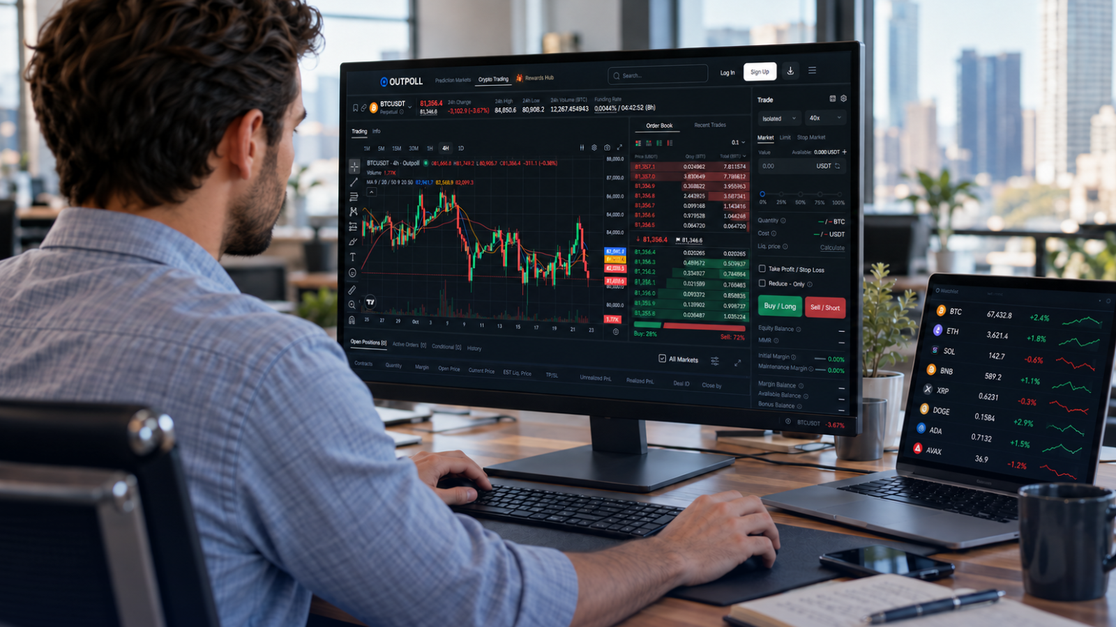 Outpoll crypto futures and prediction markets trading platform with perpetual futures, shared account access and advanced trading tools.