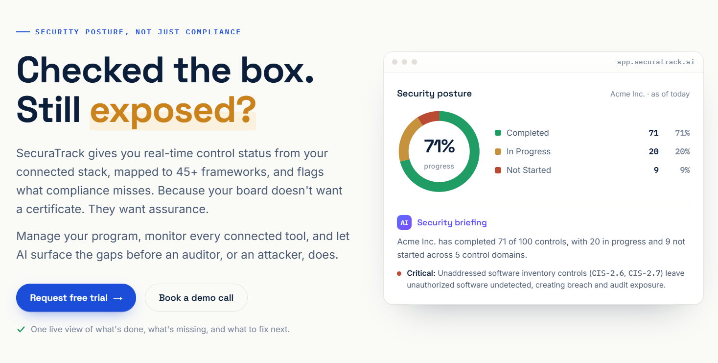 SecuraTrack platform compliance dashboard